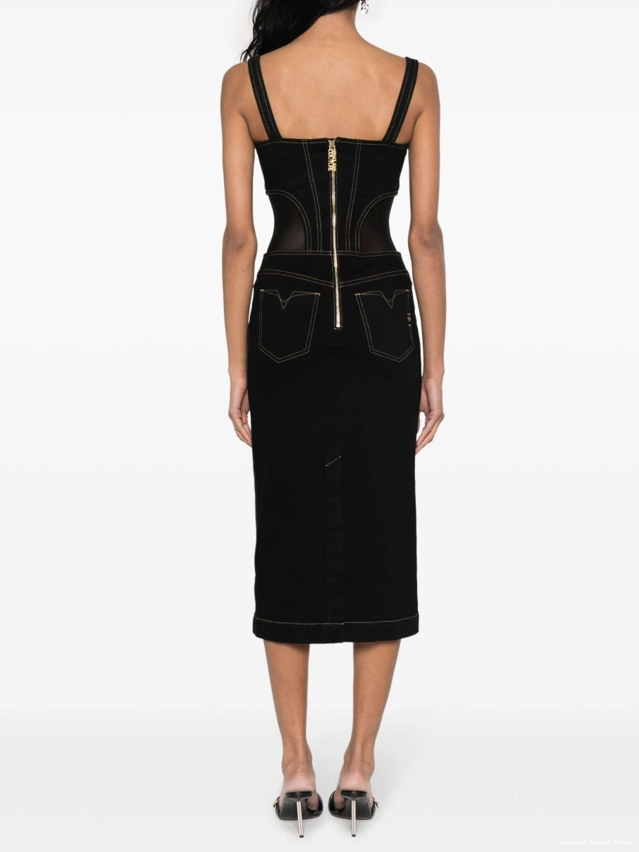 Affordable Women Versace contrast-stitching denim dress Jeans Couture 0825